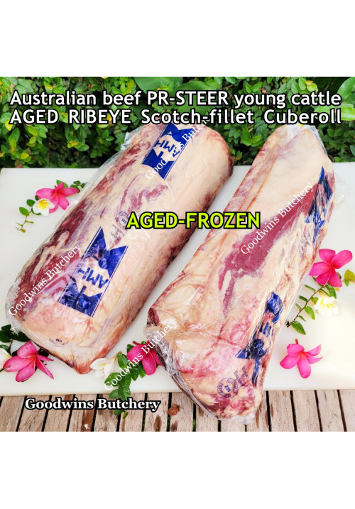 Beef Ribeye AUSTRALIA PR STEER (prime young cattle) AGED by Goodwins brand AMH whole cut FROZEN 4.5-5.5 kg/pc, price/kg (Scotch-Fillet / Cube-Roll)